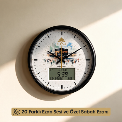 MEVA Ezan Saati – Otomatik Vakit Uyarılı Kabe Temalı Masa & Duvar Saati